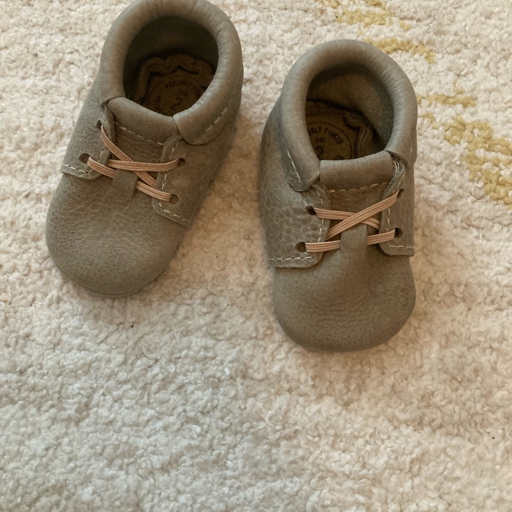Freshly Picked Olive Green Baby Moccasins with Tan Laces
